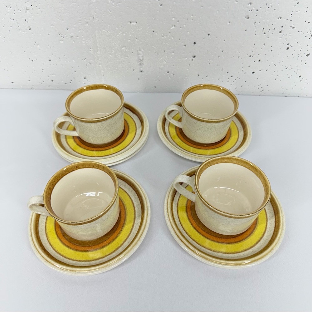 Vintage Mikasa Stone Manor Sun Circles Lot of 9 Coffee Tea Cups & Saucers